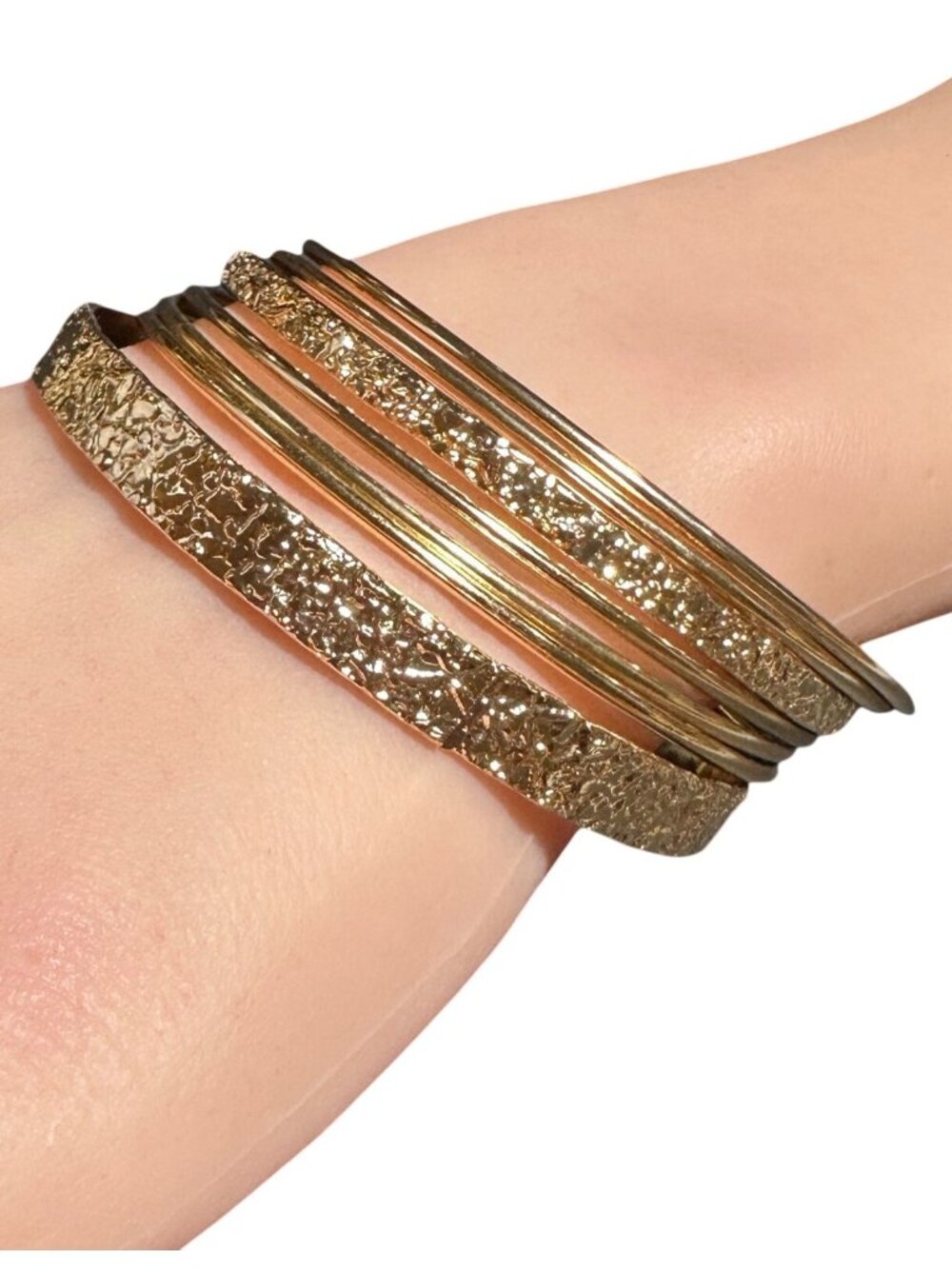 Nugget Textured Bangle Bracelet Set Gold Tone Womens Casual Jewelry NWOT